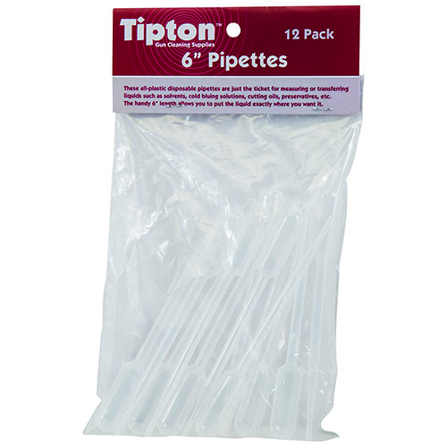 Tipton Pipettes, 6", 12 kpl, ovat täydellisiä nestemäisten tuotteiden mittaamiseen ja siirtämiseen, kuten cold bluing -liuoksiin ja öljyihin.