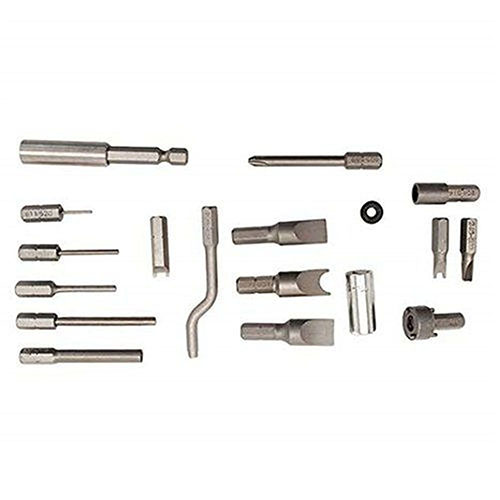 Wheeler Gunsmithing Screwdriver Upgrade Kit sisältää 15 erikoisbitin, varren jatkeen ja neliö-hex-adapterin, jotka parantavat työkalupakkiasi.
