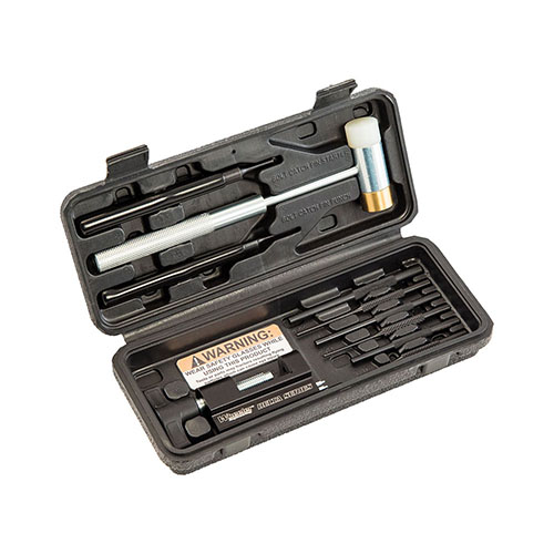Wheeler Delta Series AR 15 Roll Pin Install Tool Kit tarjoaa täydellisen työkalusarjan AR-roll-pinnien asentamiseen vahingoittamatta asetta. Mukana on useita työkaluja ja teräspunttia.