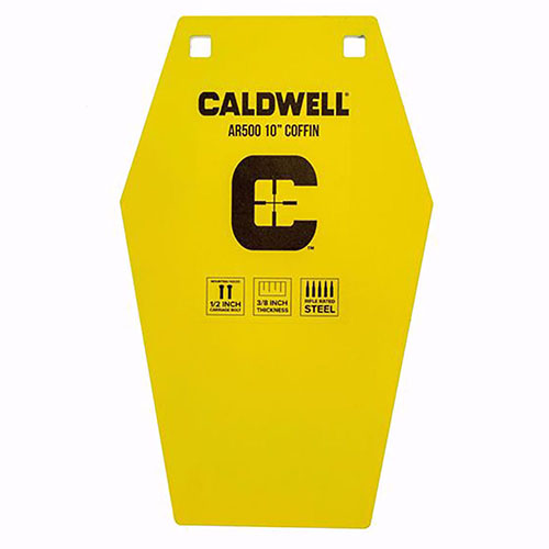 Caldwell AR500 10" Coffin - kirkkaat, kestävästä AR-500 teräksestä valmistetut maalit, jotka kestävät tuhansia laukauksia ja tarjoavat kolme ripustusratkaisua.