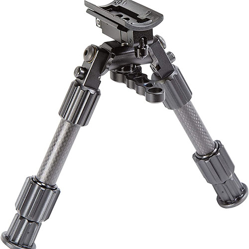 Caldwell 13"-30" Accumax Premium Carbon Fiber Bipod on kevyt ja kestävä, jossa on säädettävät jalat, ei liukuvat kumijalat ja kolme kiinnitysmahdollisuutta.
