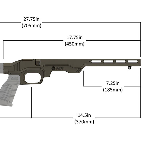 MDT LSS-RF Gen 2 - Kevyt ja kompakti rimfire-chassis 22LR/17 HMR - Yhteensopiva AR-pistoligripin ja carbine-stokin kanssa, M-Lok etuosa.