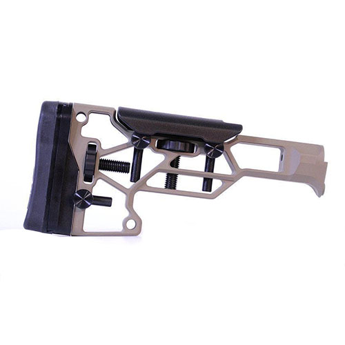 MDT Skeleton Rifle Stock V5 Standard tarjoaa työkaluttoman säädön, joka parantaa mukavuutta ja suorituskykyä. Sopii TAC21, LSS-XL ja HS3 chassisiin.