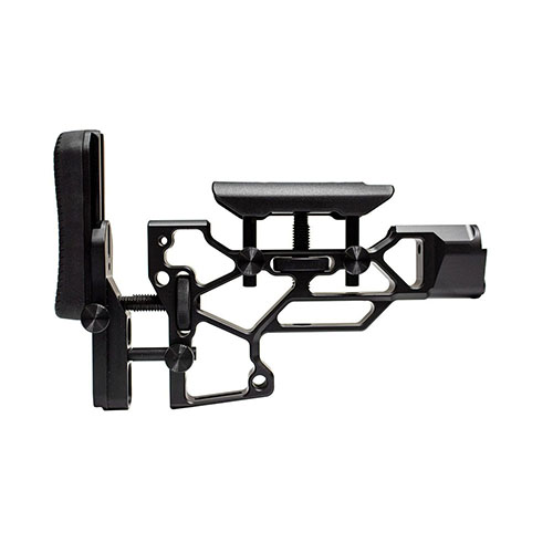 MDT Skeleton Rifle Stock, V5 Short tarjoaa työkaluttoman säädön, joka parantaa mukavuutta ja suorituskykyä. Sopii TAC21, LSS-XL ja HS3 chassisiin.