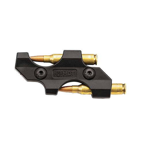 Säilytä kaksi ylimääräistä patruunaa kiväärisi kyljessä MDT M-LOK Multi-Caliber Spare Round Holderin avulla, lisäten käytännöllisyyttä ja valmiutta.