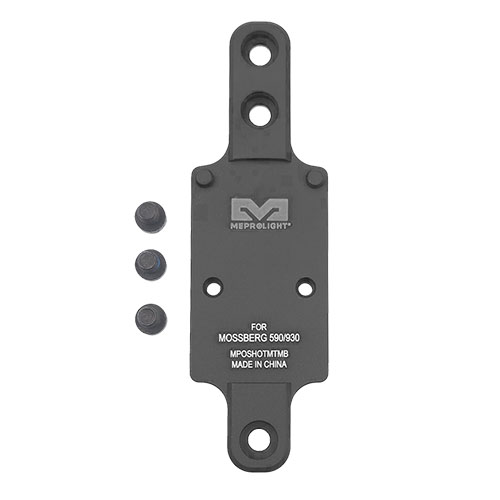 RMR Shotgun Plate MEPROLIGHT tarjoaa erinomaisen kiinnityksen RMR-kiikareille Mossberg 590/930 -aseissa, parantaen tarkkuutta ja käyttömukavuutta.