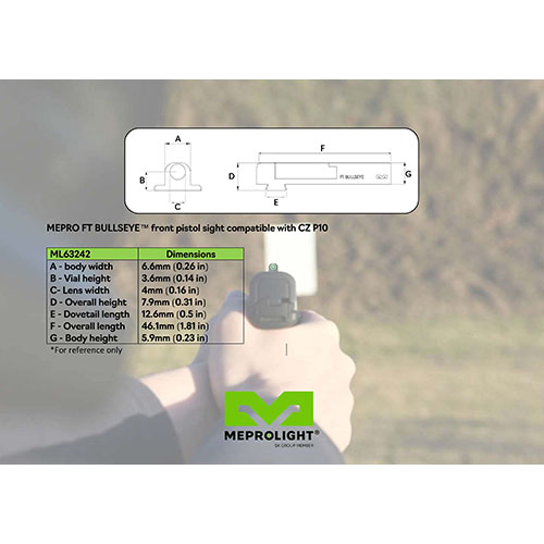 Mepro FT Bullseye™ sight on nopein ja kirkkaampi tritium-kuituoptiikka, joka tarjoaa intuitiivisen tähtäyksen kaikissa valo-olosuhteissa.