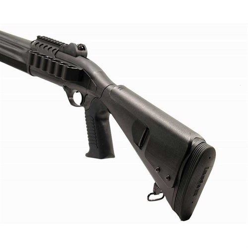 Urbino-pistoolikahva Beretta 1301: lyhennetty 12,5" LoP, iskuja vaimentava kumikahva, helppo asennus ilman aseasentajaa, mukana Benelli-tyyliset kiinnikkeet.