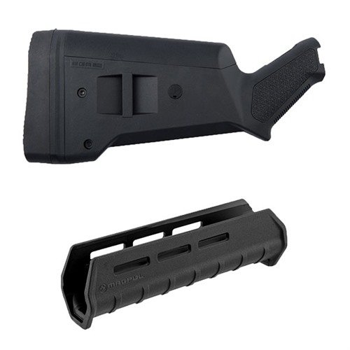 MOSSBERG 500 SGA -sovitusvarsi ja M-LOK-etuosa tarjoavat mukautettavia ominaisuuksia ja kevyen rakenteen 12 kaliberin haulikoille, jotka parantavat käytettävyyttä.