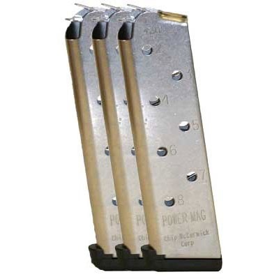 .45 ACP 1911 Power Magazine 3-pakkauksessa on kestävä ruostumaton teräs, täydellinen määrä lippaita ampumaradalle tai piilokäyttöön, mukana käytännöllinen Kydex-pussi.