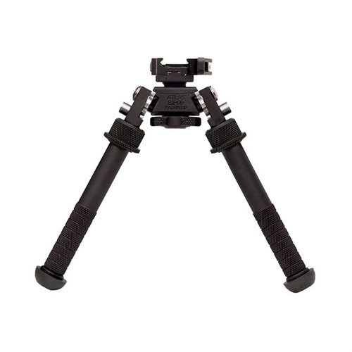 V8 ATLAS BIPOD on kevyt alumiinijalusta, jossa kestävä ruostumattomasta teräksestä valmistettu lukitus ja kumijalat, säädettävät jalat 5"-9".