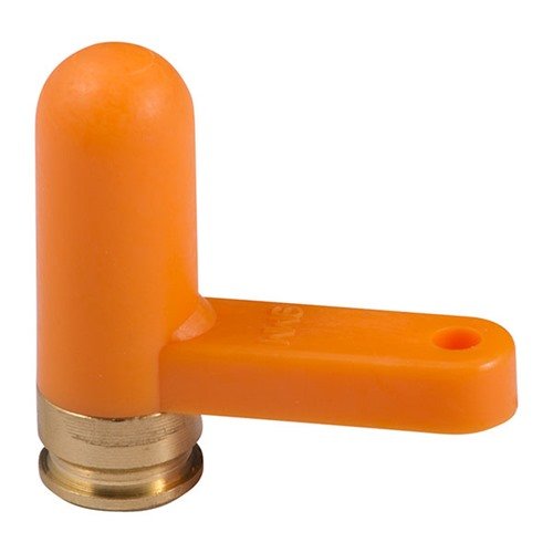 SAF-T-ROUND, FITS 9MM on kirkas oranssi merkki, joka osoittaa aseen olevan tyhjää. Kestävä nylonpolymeerimateriaali ja messinkipää helpottavat toimintaa.