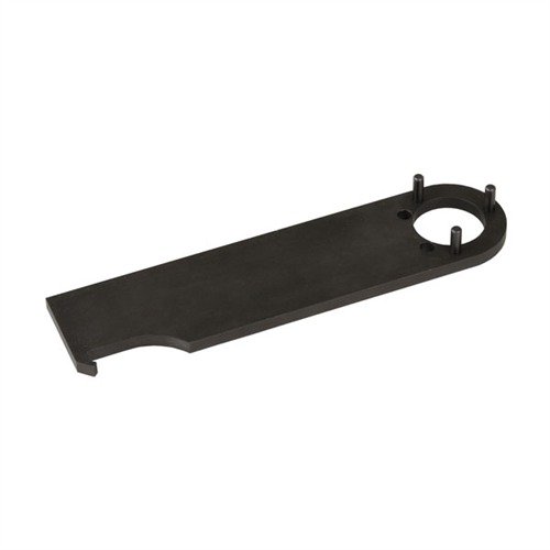 Yankee Hill Machine Co.: Kestävä teräksinen FOREARM WRENCH helpottaa handguard barrel nutien tiukentamista oikeaan momenttiin. Notkettu pää soveltuu indeksirenkaisiin.