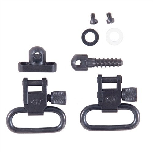 Kestävä, täysin teräksinen SHOTGUN SLING SWIVEL SETS, jossa on nopea irrotusjärjestelmä ja matala profiili, sopii 1" leveille hihnoille.