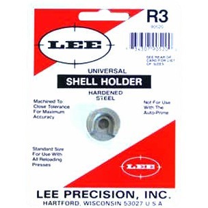 UNIVERSAL SHELL HOLDER, LEE UNIVERSAL SHELLHOLDER #3 on universaali pidike, joka sopii useimpiin latauspainoksiin, mutta ei toimi Lee Auto Prime -laitteen kanssa.