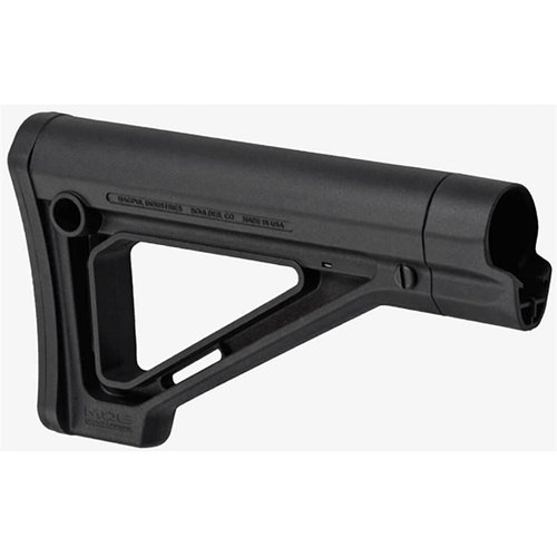 MOE Fixed Carbine Stock tarjoaa kiinteän, ohuen muotoilun, parannetun poskituen ja useita kiinnitysvaihtoehtoja AR-15:lle ilman asennustyökaluja.