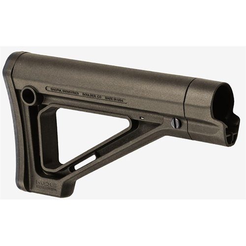 MOE Fixed Carbine Stock tarjoaa kiinteän ja ohuen vaihtoehdon AR-15/M16 tyyppisiin aseisiin, parantaen tukevuutta ja liitettävyysmahdollisuuksia.