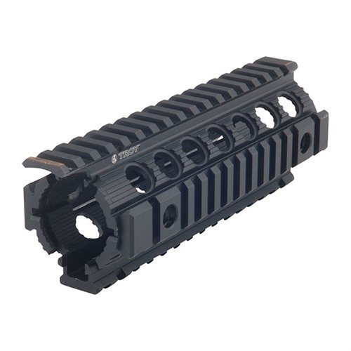 Troy Enhanced Drop-In Rail on helppo asentaa M4/M16 aseisiin, sisältää MIL-STD Picatinny Rails ja Q.D. Swivel -liitännät, valmistettu kestävästä alumiinista.