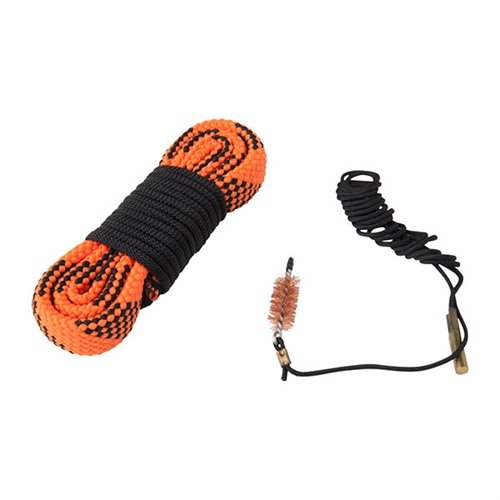KNOCKOUT 2-PASS GUN ROPE CLEANER on nopea ja helppo puhdistusjärjestelmä, joka sisältää harjan, syöttölinjan ja pestävän viimeistelyköyden. Saatavilla 12GA, 9MM ja 30CAL.