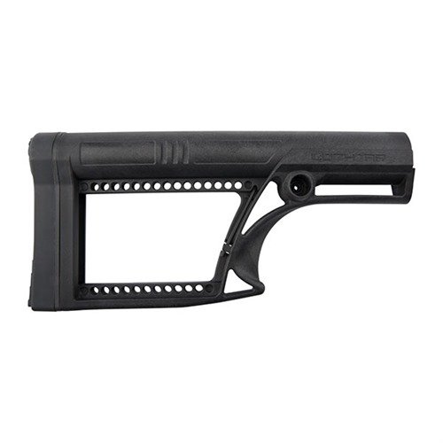 Luth-AR Skeleton Stock on kestävä, säädettävä ja yhteensopiva AR-15 ja 308 tyyppisten kiväärien kanssa, paino vain 0.7 lbs ja pituus 10-3/8".