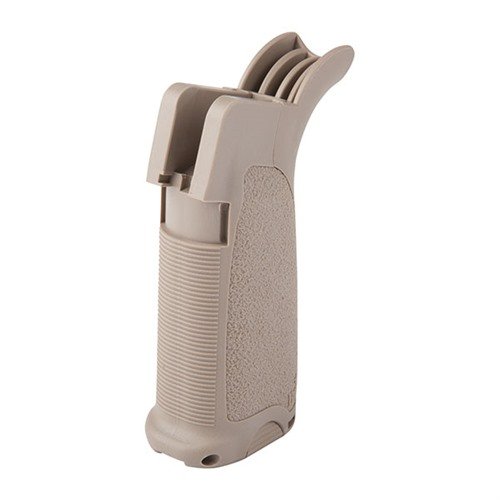 AR-15 MOD-2 GUNFIGHTER GRIP parantaa tarkkuutta ja hallintaa ergonomisella muotoilullaan, sisältää vaihdettavat takapaneelit ja säilytyslokeron.