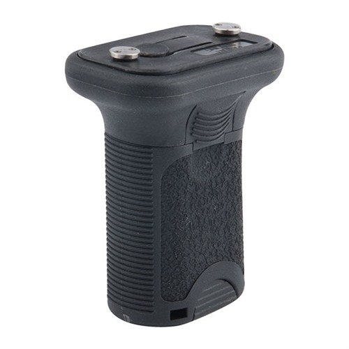 KEYMOD BCMGUNFIGHTER SHORT VERTICAL GRIP tarjoaa nopean ja työkaluttoman kiinnityksen, luonnollisen käden asennon sekä säilytystilaa gripissä.