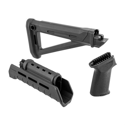 Päivitä Kalashnikovisi Magpul MOE AK -sarjalla, joka tarjoaa ergonomisen, säilytystilalla varustetun tukin, M-LOK-käsipehmusteet ja parannetun ohjaimen.
