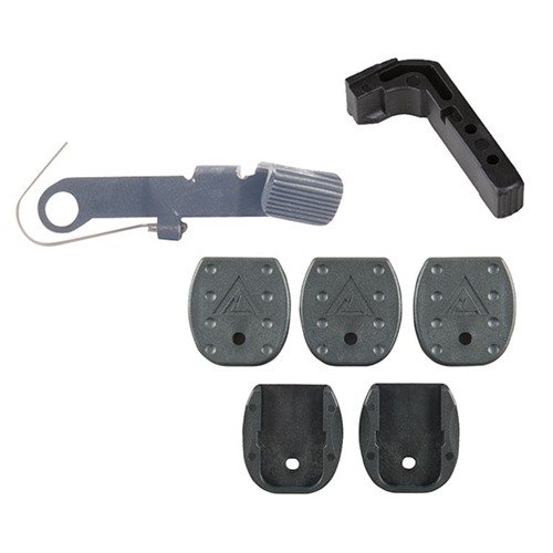 VICKERS GLOCK ACCESSORY PACK tarjoaa nopean ja sujuvan lippaan vaihdon, kestäviä pohjalevyjä ja parannellun sormipadin, joka estää vahingossa tapahtuvan laukaisimen pysäyttämisen.
