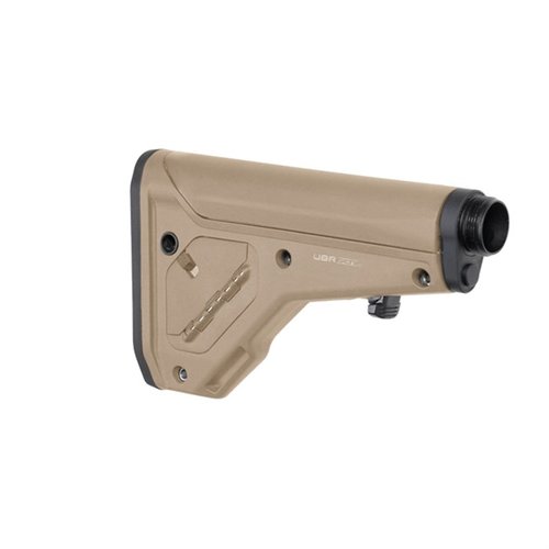 MAGPUL UBR 2.0 on säädettävä AR15/M4-tykin perä, joka tarjoaa vakautta, mukautettavan poskituen ja on yhteensopiva A5-pituisten bufferijärjestelmien kanssa.