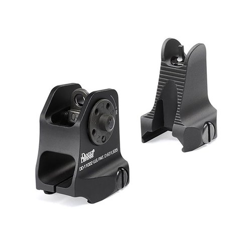Daniel Defense AR-15 Iron Sight Set on valmistettu korkealaatuisesta alumiinista, tarjoten erinomaisen tarkkuuden ja kestävyyden A1.5 takasivun ja kiinnitettävän etusivun avulla.