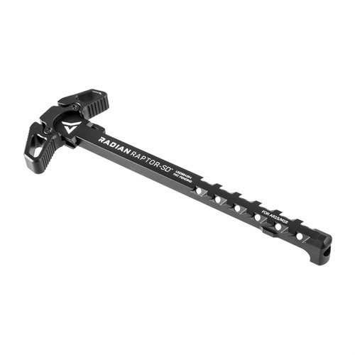 Radian Weaponsin Raptor-SD™ -latauskahva on ambidextraalinen, ohjaa kaasut alas ja eteen, sekä on yhteensopiva useimpien AR15/M16-rivien kanssa.