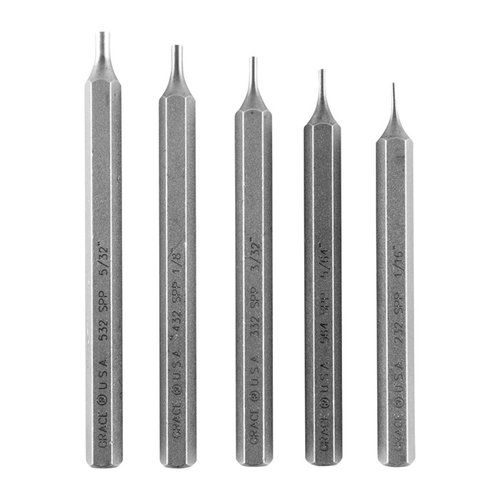 Grace USA Short Pin Punch Set tarjoaa tarkkuutta ja kestävyyttä, hex stock -muotoilu estää pyörimisen, ja viisi eri kokoa sopii moniin projekteihin.