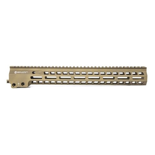 Geissele MK14 Super Modular Rail on AR-15: kapea profiili, runsaasti M-LOK- ja Picatinny-kiinnitysmahdollisuuksia, kevyt 6061 T6 alumiini.