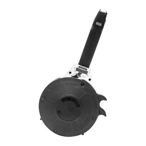 KCI 50RD rumpuvarasto Glock® 22/23: kestävä rakenne, nopea latausvipu ja 50 patruunan kapasiteetti, täydellinen valinta .40 S&W aseisiin.