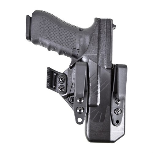 Eidolon-holsterin kova kuori on tarkasti muotoiltu Glock® G17:lle, tarjoten mukavuutta ja piilottamista eri kantotavoissa sekä lisävarusteiden kiinnityspisteitä.