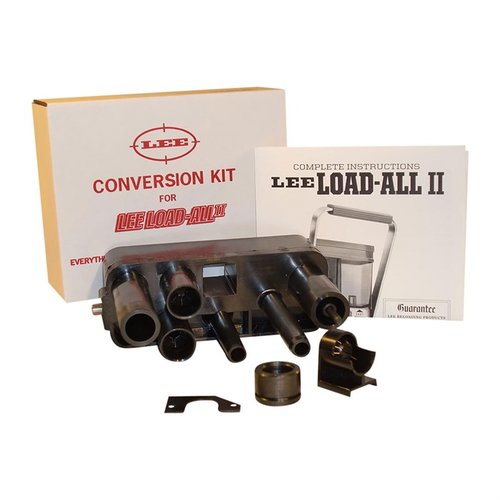 Lee Load All Conversion Kit sisältää kaiken, mitä tarvitset Load-All II:n muuntamiseen 12, 16 tai 20 kaliiperiksi, mukaan lukien die carrier, steel sizer ja ohjeet.