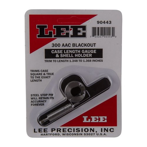 CASE LENGTH GAUGES, LEE LENGTH GAUGE/SHELLHOLDER, 300 AAC BLACKOUT tarjoaa tarkan ja helpon tavan trimmaamiseen ja hylsyn suun tasoittamiseen Cutterin ja Lock Studin kanssa.