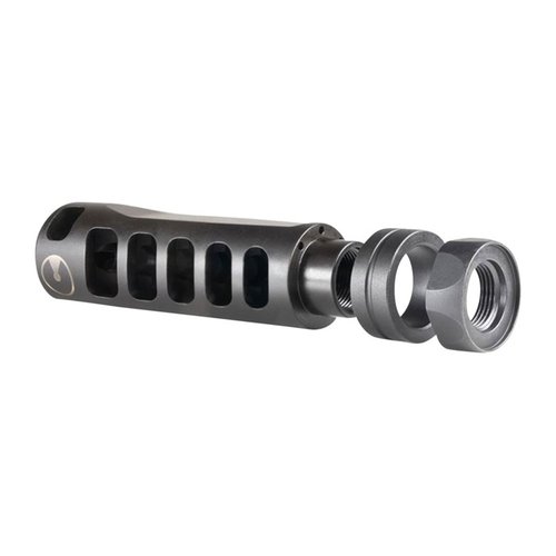 Ultradyne Apollo S 6.5 Creedmoor kompensoija vähentää rekyyliä ja piipun nousua, ohjaa kaasuja pois ampujasta ja parantaa tarkkuutta seuraavissa laukauksissa.