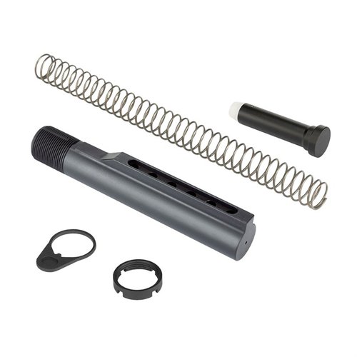 AR-15 Military-Spec Buffer Tube on valmistettu kestävästä 6061 T6 alumiinista, sisältää kaikki tarvittavat osat ja tarjoaa erinomaisen istuvuuden.