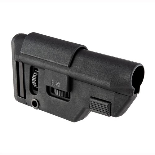 B5 Systemsin Precision Stock tarjoaa työkaluitta säädettävän pituuden ja poskituen korkeuden, yhteensopivuuden Law Tactical Folding Stock Adapterin kanssa ja runsaasti kiinnitysvaihtoehtoja.