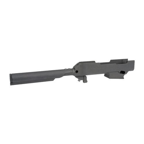 Midwest Industriesin Ruger PC Carbine Takedown Chassis tarjoaa kestävyyttä, helpon asennuksen, pääsyn vaihdettavaan patruunapesään ja vesitiiviin säilytystilan.