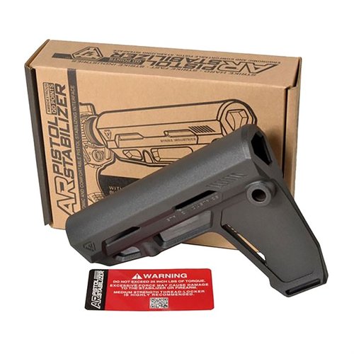 Strike Industries AR Pistol Stabilizer on ergonominen, kevyt ja kestävä. Säädettävä, sopii 1.25" buffer putkiin, mukana ambidextrous QD-kupit.