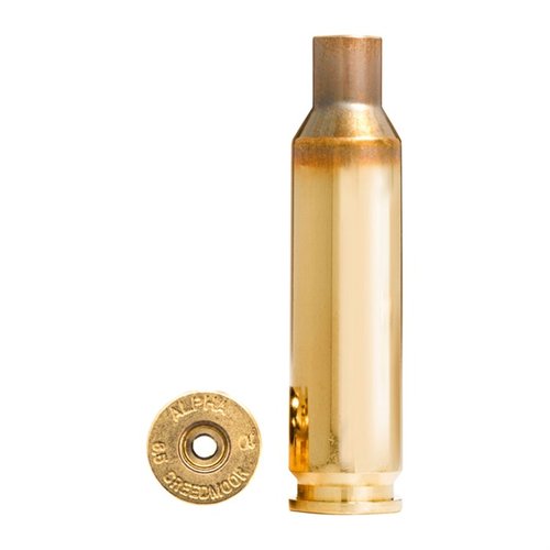 Alpha Munitions 6.5MM Creedmoor brass tarjoaa pitkäikäiset primer pocketit ja kestävämmät hylsyt, saatavilla Large tai Small Rifle prime -pocketeilla.