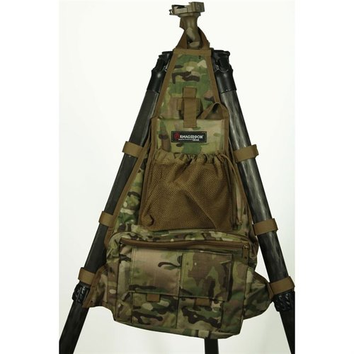 Armageddon Gearin Tripod Caddy tarjoaa kätevän tavan kantaa ampumavarusteita, sisältäen paikat Kestrelille, datalevyille ja jopa vesipulloille.