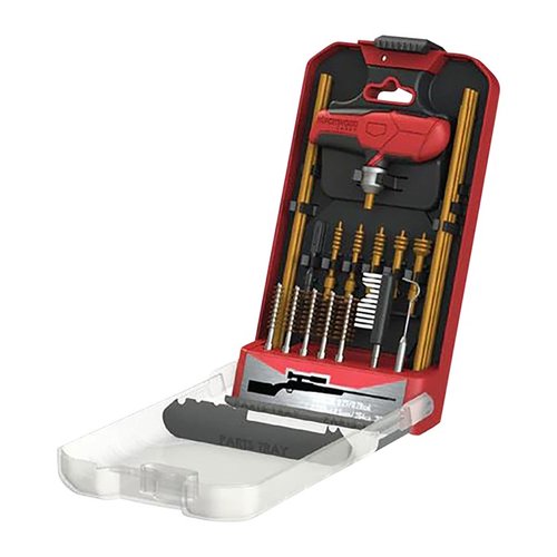 Birchwood Casey 21-osainen yleinen RIFLE CLEANING KIT tarjoaa erinomaisen puhdistustyökalujen järjestelmän ja lukittavan kahvan, joka pitää työkalut käden ulottuvilla.