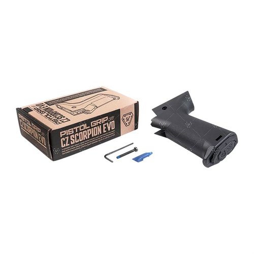 Strike Industries CZ Scorpion EVO Pistol Grip tarjoaa paremman ergonomian, teksturoidut pinta-alueet ja säilytystilan, sekä on helppo muokata kotona.