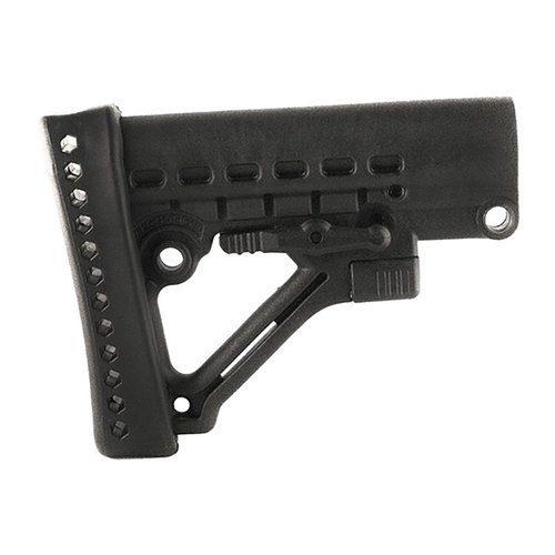 Archangel® 6-asentoinen M4-tyylinen säädettävä buttstock, joka sopii kaikkiin kaupallisiin bufferiputkiin, kestävästä mustasta polymeeristä.