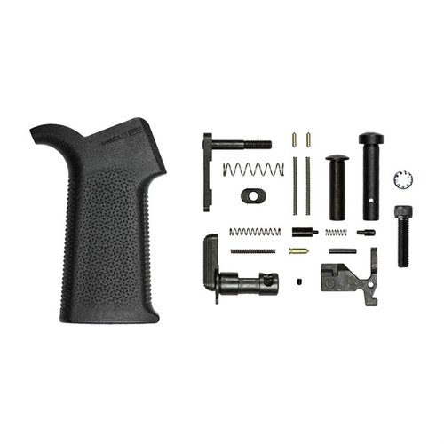 Aero Precisionin M4E1 Lower Parts Kit sisältää kaikki tarvittavat osat AR-15:n kokoamiseen, Magpul MOE SL® Gripin ja mahdollisuuden päivittää liipaisinta.