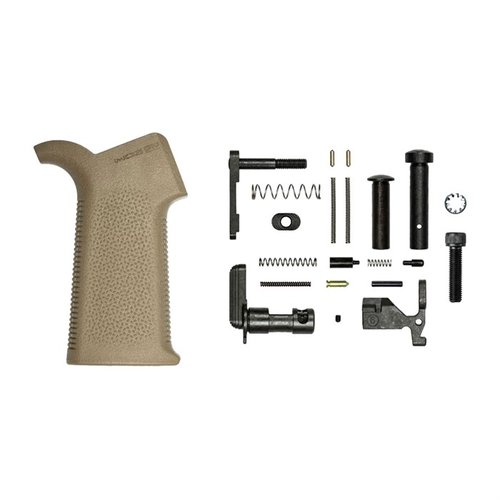 Aero Precisionin M4E1 Lower Parts Kit sisältää kaikki tarvittavat osat M4E1-alustasi kokoamiseen, mukaan lukien Magpul MOE SL® -kahva, mutta ilman FCG-osia.