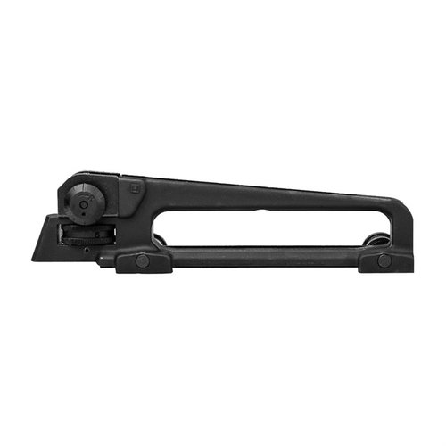 AR-15 A2 irrotettava kantokahva, valmistettu 7075 T6 alumiinista, Mil-Spec hard coat anodisoitu, säädettävä A2 tähtäyskokoonpano tuuletukselle ja korkeudelle.